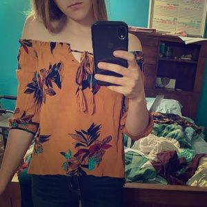 XS Yellow Floral Off the Shoulder Top